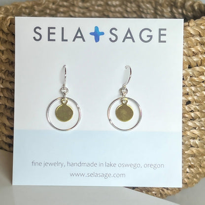 Sela+Sage - Mixed Metals, Sterling Silver & Gold Brass Circle Earrings