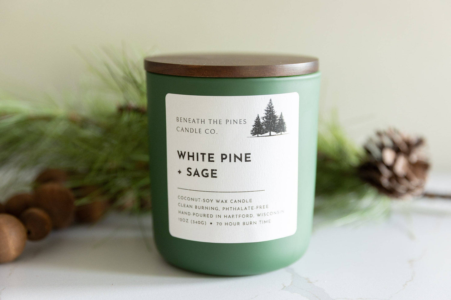 Beneath The Pines Candle Co. - White Pine + Sage - Coconut-Soy Candle