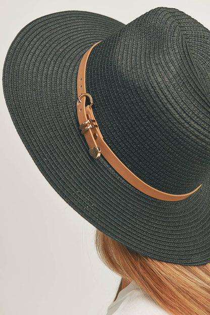 Hana - PU Leather Buckled Band Panama Hat