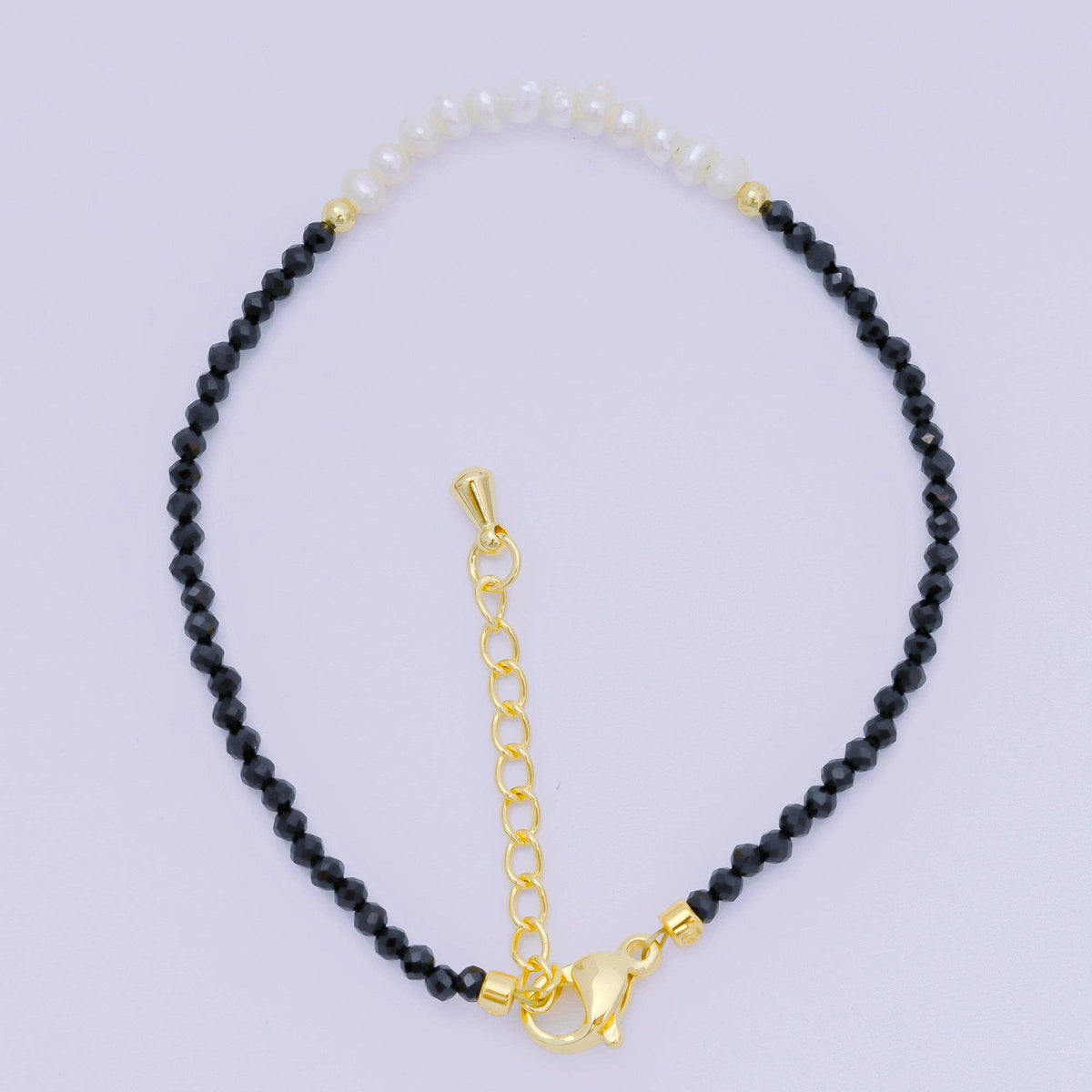 Aim Eternal - 24K Gold Filled Shell Pearl Multifaceted Natural Gemstone Bead 6.69 Inch Bracelet w. Extender | WA-03695 ~ WA-03717