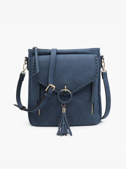 Jen & Co. - M2347 Layla Faux Suede Whipstitch Crossbody w/ Tassel