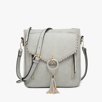 Jen & Co. - M2347 Layla Faux Suede Whipstitch Crossbody w/ Tassel