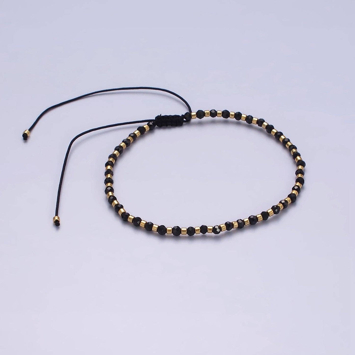 Aim Eternal - 14K Gold Filled Onyx Multifaceted Black Rope Adjustable Friendship Bracelet | WA-2165 ~ WA-2167