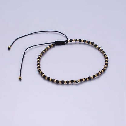 Aim Eternal - 14K Gold Filled Onyx Multifaceted Black Rope Adjustable Friendship Bracelet | WA-2165 ~ WA-2167