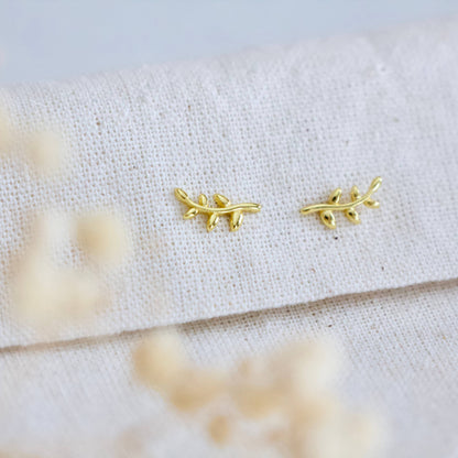 Mesa Blue - Dainty Olive Branch Earrings -Hypoallergenic, Sterling Silve