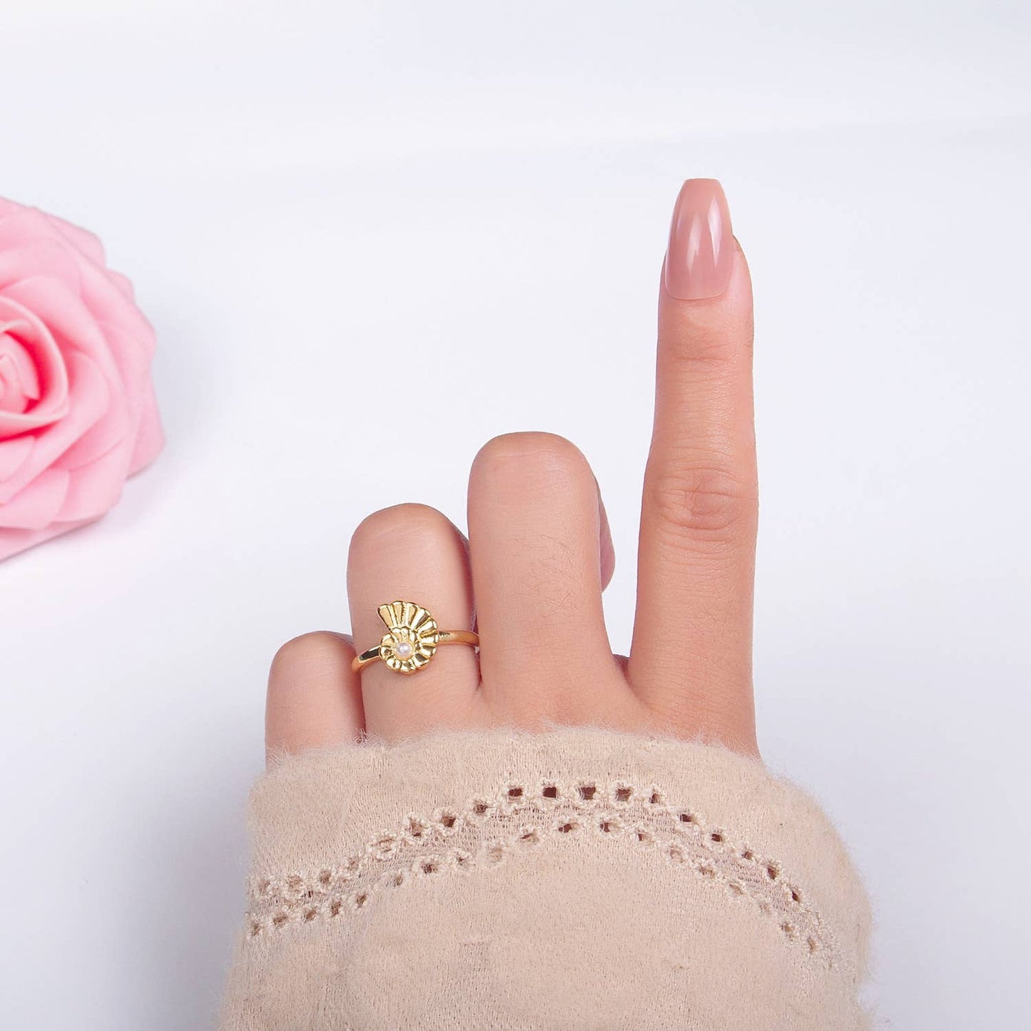 Aim Eternal - 24K Gold Filled Shell Pearl Adjustable Ring | U-421