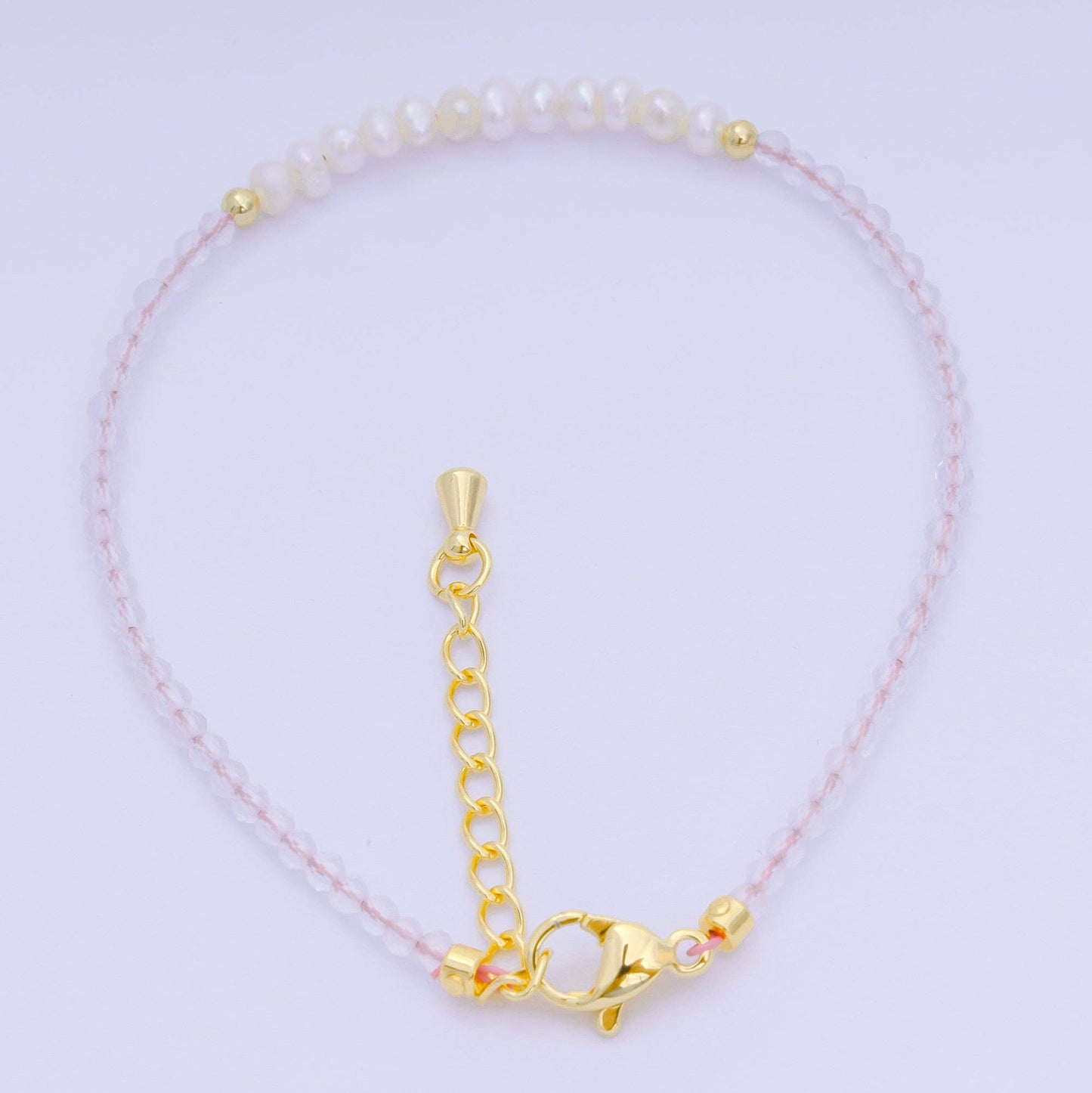 Aim Eternal - 24K Gold Filled Shell Pearl Multifaceted Natural Gemstone Bead 6.69 Inch Bracelet w. Extender | WA-03695 ~ WA-03717