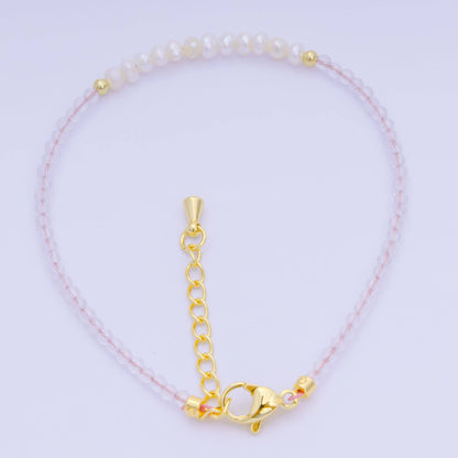 Aim Eternal - 24K Gold Filled Shell Pearl Multifaceted Natural Gemstone Bead 6.69 Inch Bracelet w. Extender | WA-03695 ~ WA-03717