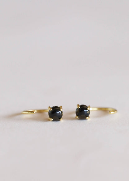 JaxKelly - Huggies - Obsidian - Gold Earrings