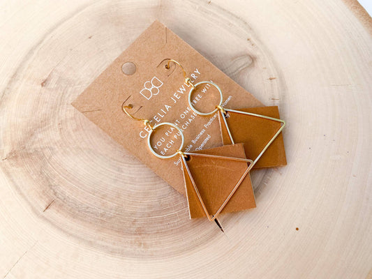 Cecelia Designs Jewelry - Diamond Natural Leather & Gold Plated Hoop Earrings