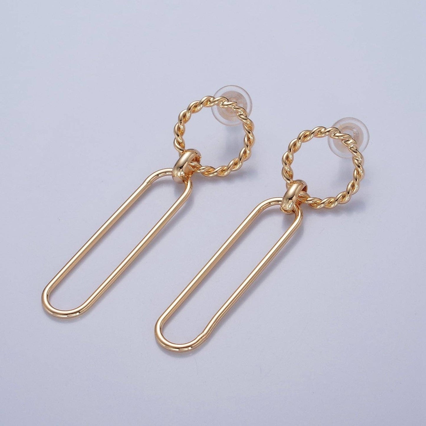 Aim Eternal - 18K Gold Plated Oval Earrings, Geometric Drops, Twisted Round Lightweight Studs V-389