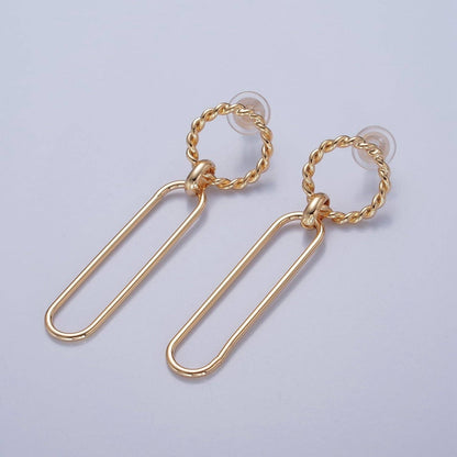 Aim Eternal - 18K Gold Plated Oval Earrings, Geometric Drops, Twisted Round Lightweight Studs V-389