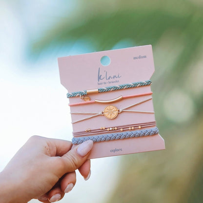 K'lani hair tie bracelets - "Explore" Gold Compass Charm Hair Tie Bracelets