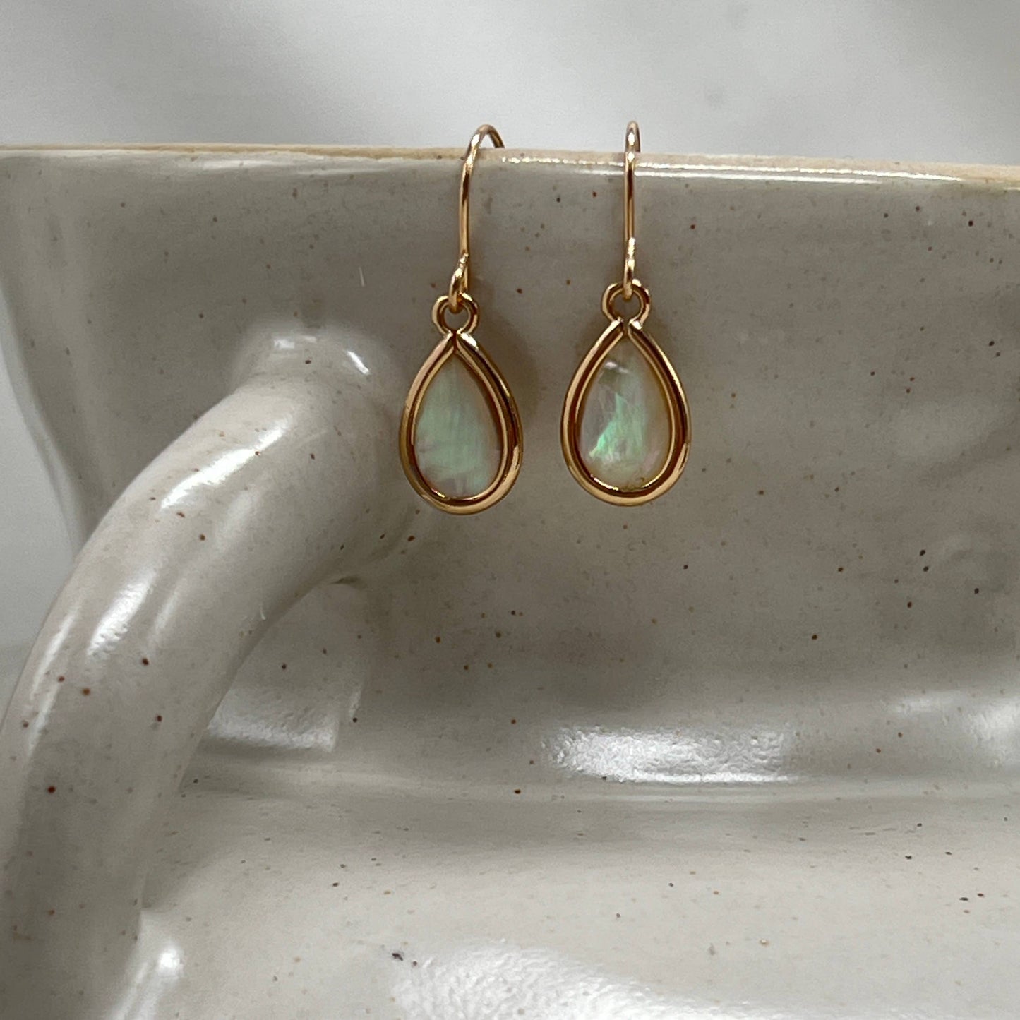 Sela+Sage - Small Mother of Pearl Earrings, Bezel Teardrops Gold Filled