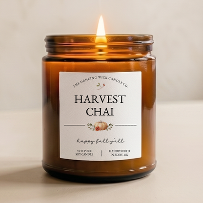 DWC104 THE DANCING WICK CANDLES - Harvest Chai Fall Soy Candle | 4 & 9 oz Amber Jar Wholesale