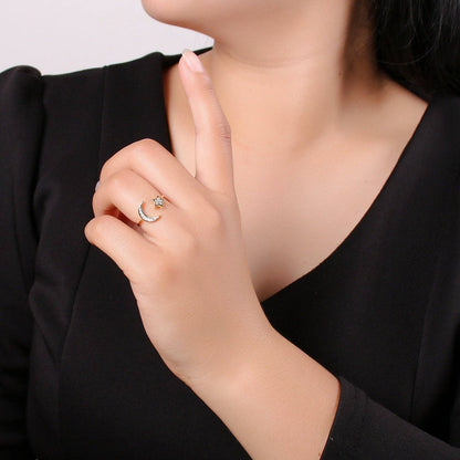 Aim Eternal - Gold Moon and Star Ring- Dainty Adjustable Ring
