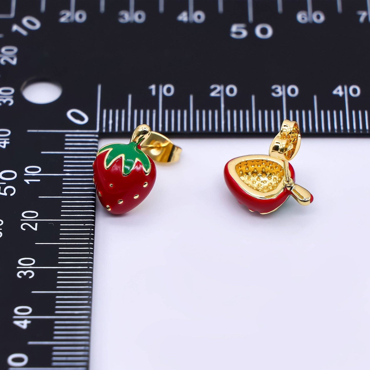 Aim Eternal - 24K Gold Filled 15mm Red Enamel Strawberry Fruit Stud Earrings | AI424