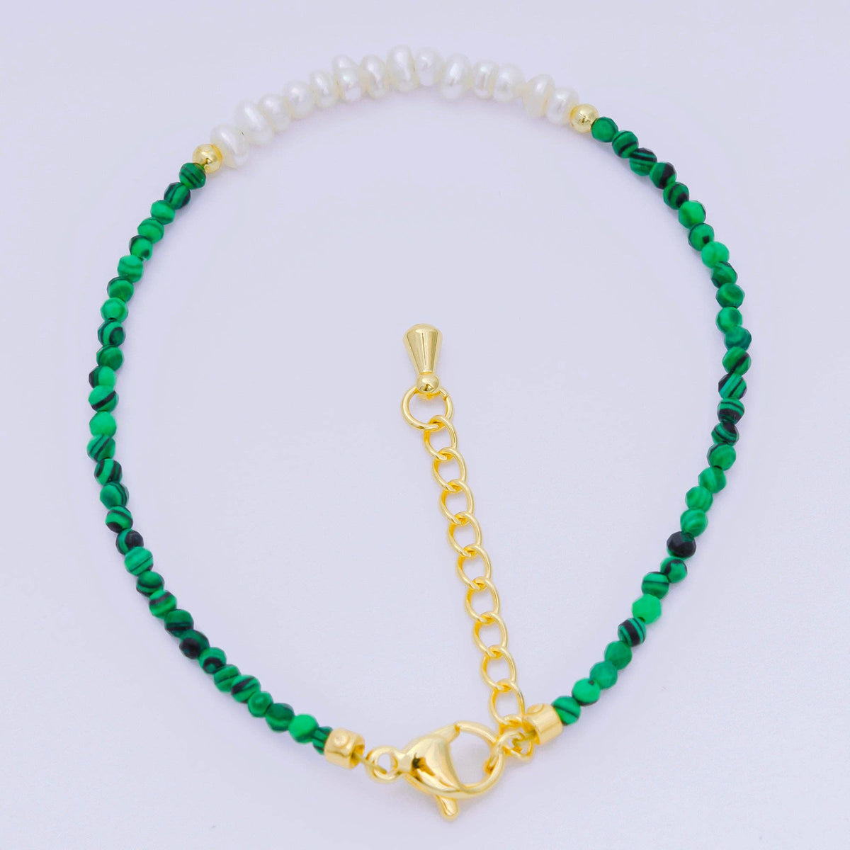 Aim Eternal - 24K Gold Filled Shell Pearl Multifaceted Natural Gemstone Bead 6.69 Inch Bracelet w. Extender | WA-03695 ~ WA-03717