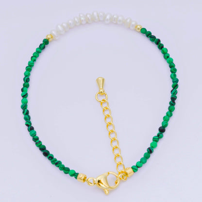 Aim Eternal - 24K Gold Filled Shell Pearl Multifaceted Natural Gemstone Bead 6.69 Inch Bracelet w. Extender | WA-03695 ~ WA-03717