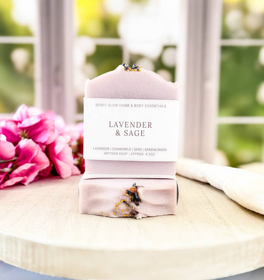 Spirit Glow Home & Body Essentials - Lavender and Sage - Handcrafted Artisan Soap Bar