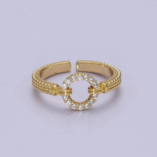 Aim Eternal - 14K Gold Filled Open Circle Round Micro Paved CZ Textured Band Ring | O2071