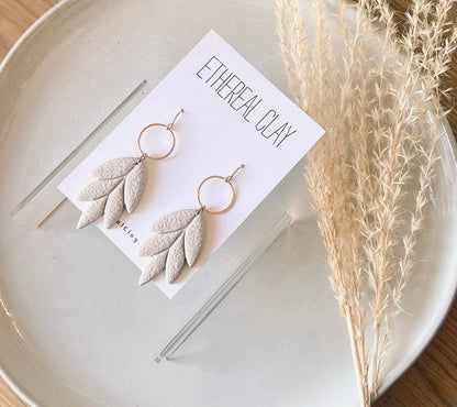 Ethereal Clay - Boho Clay Earrings, Textured Leaf Dangle, Bohemian