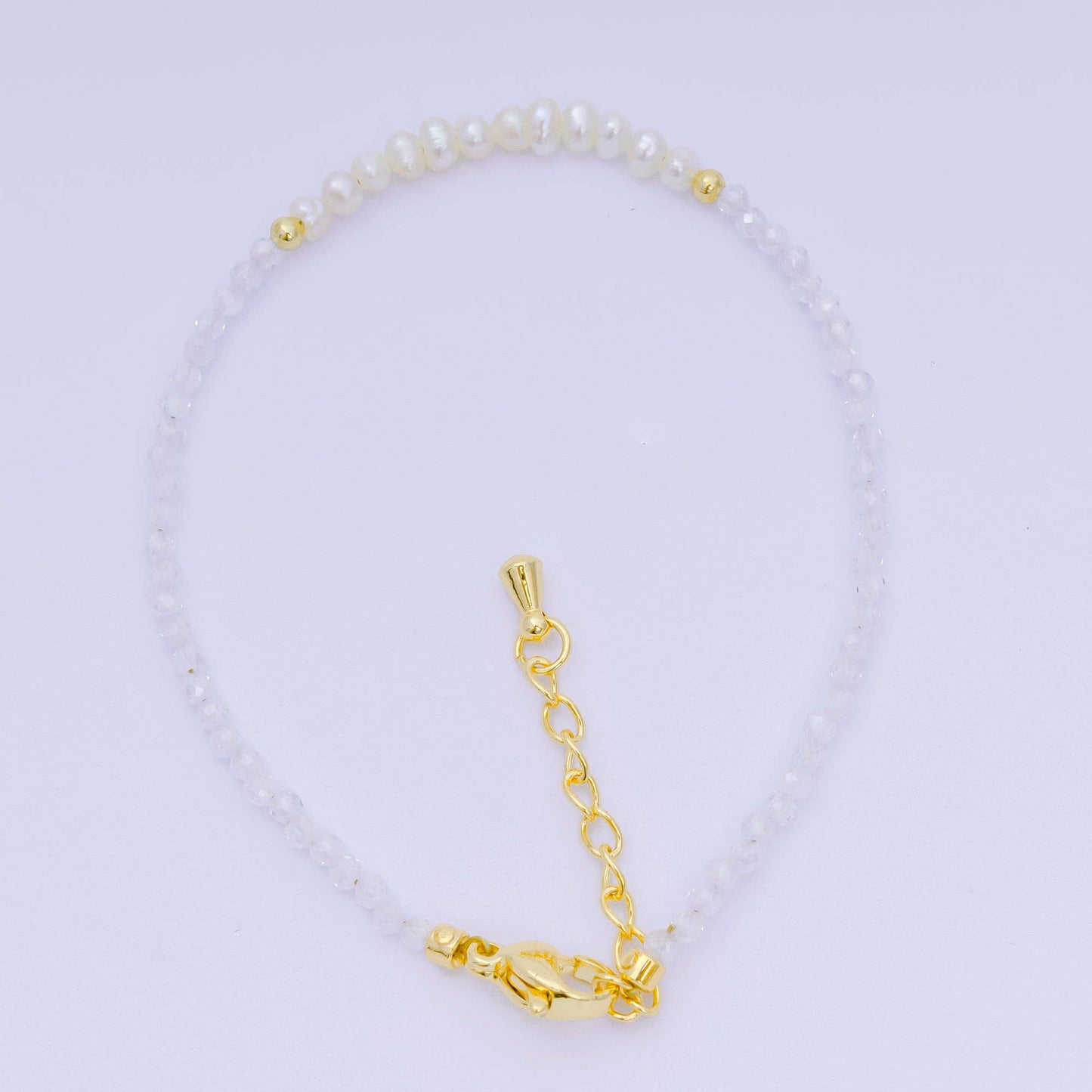 Aim Eternal - 24K Gold Filled Shell Pearl Multifaceted Natural Gemstone Bead 6.69 Inch Bracelet w. Extender | WA-03695 ~ WA-03717