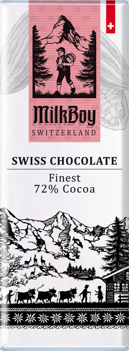 Milkboy Swiss Chocolates - Finest 72% Cocoa Snack Size Bars 1.4oz