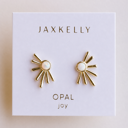 JaxKelly - Sun Ray - White Opal - Gold Earrings