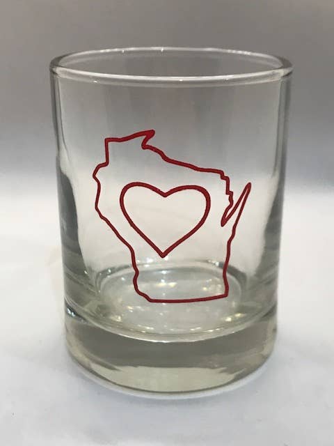 Flags Over Wisconsin - Wisconsin Home Love Shot glass | WI Home heart votive gift