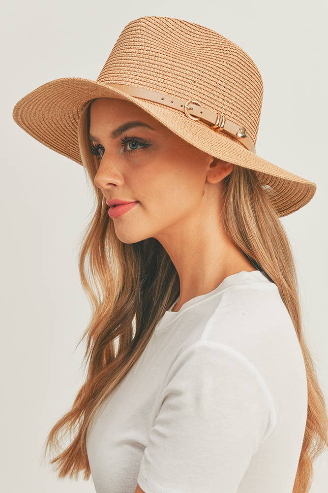 Hana - PU Leather Buckled Band Panama Hat