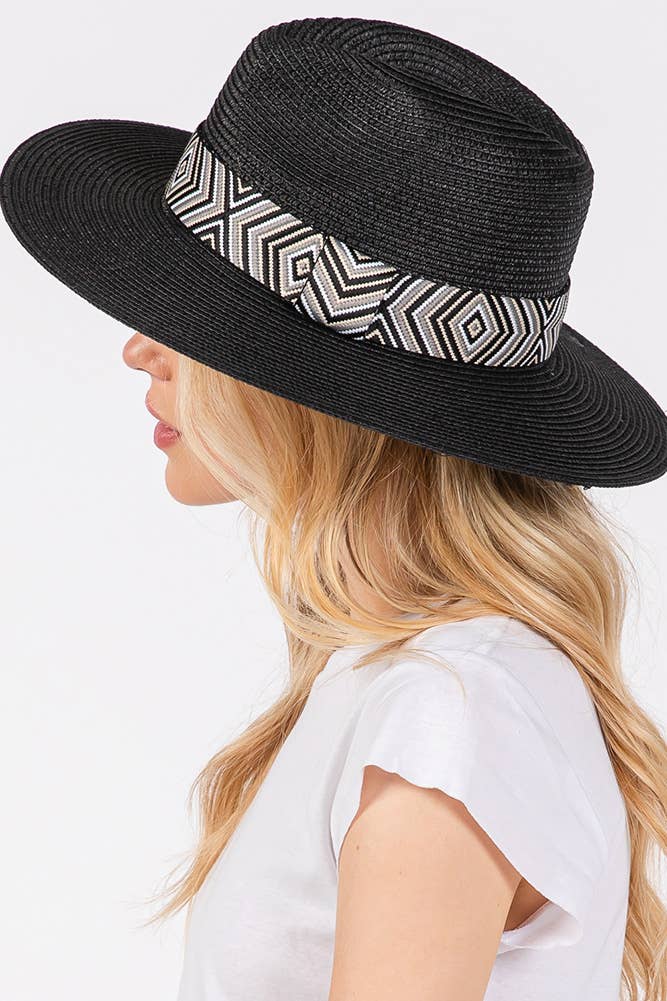 Hana - Aztec Tribal Pattern Band Straw Summer Sun Hat
