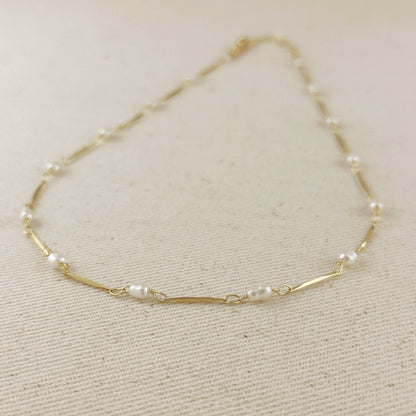 GoldFi - 18K Gold Filled Pearl Bead & Straw Necklace