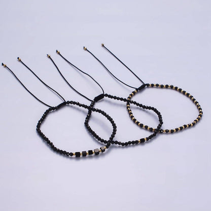 Aim Eternal - 14K Gold Filled Onyx Multifaceted Black Rope Adjustable Friendship Bracelet | WA-2165 ~ WA-2167