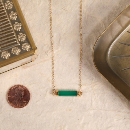 Soul & Little Rose - Green Onyx Long Bar Gold Necklace