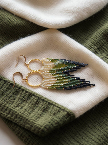 Mountain Sun Creations - Gemma - Handwoven Green Fringe Hoop Earrings