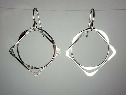ER347 Ken’s handcrafted jewelry - Sterling Silver Large Square & Circle
