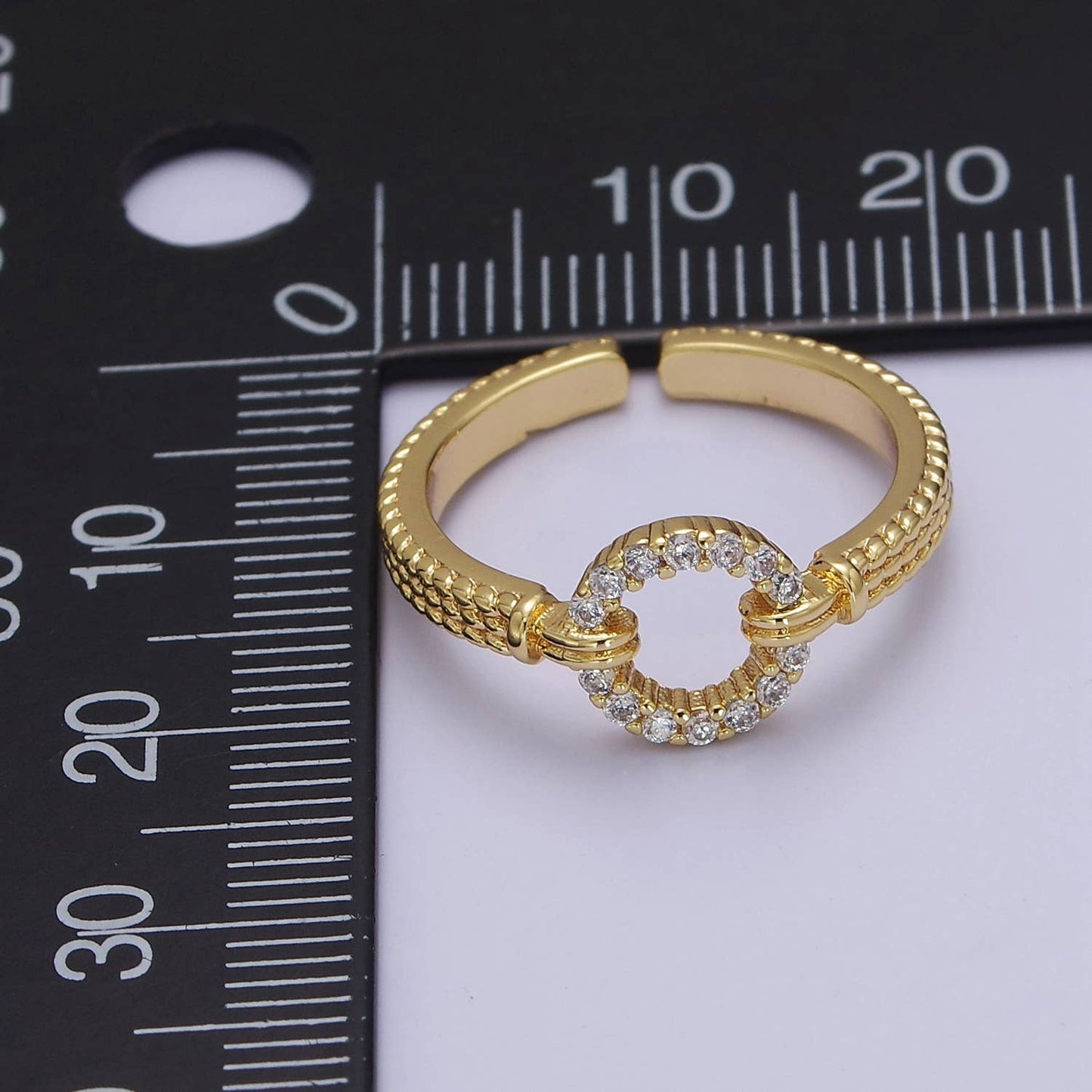 Aim Eternal - Micro Pave Geometric Round Shape Gold Open Ring O2071
