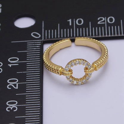 Aim Eternal - Micro Pave Geometric Round Shape Gold Open Ring O2071