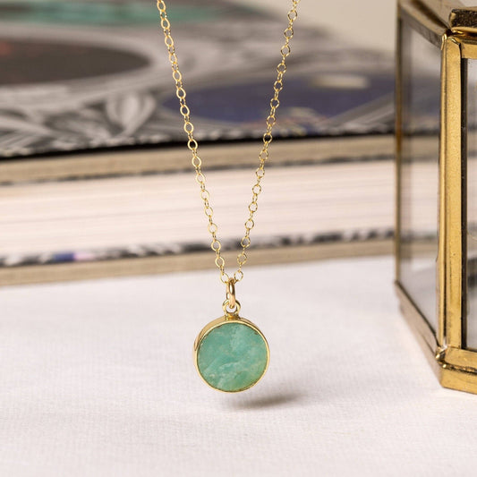 Soul & Little Rose - Amazonite Small Gold Disc Round Necklace