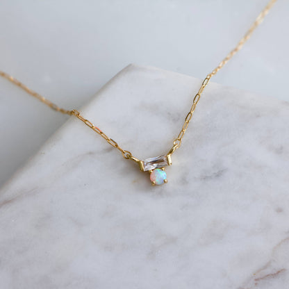 Mesa Blue - Mini CZ Opal Necklace - Gold Filled 