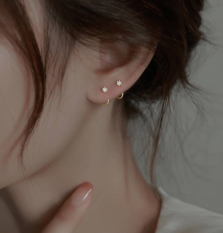 Melange Blanc - 18k gold vermeil E141 huggie hoop earrings, tiny open hoops