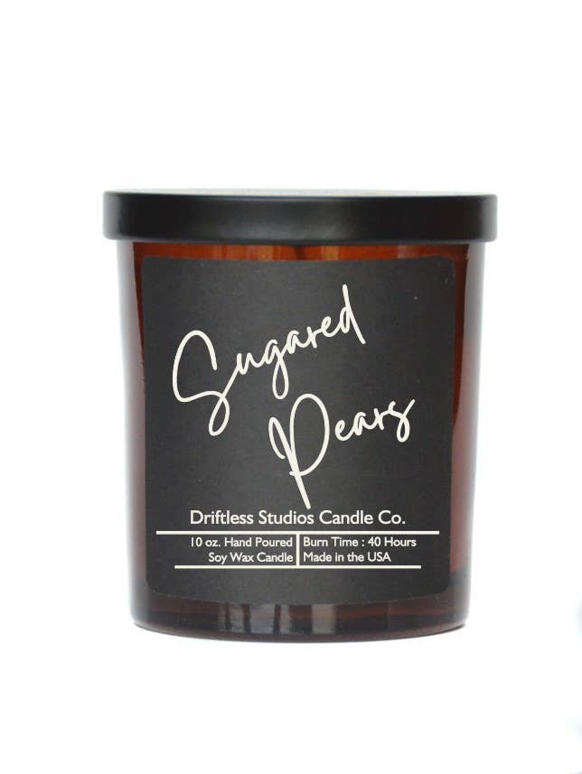 Driftless Studios - Sugared Pears Soy Candles - 10oz Jar With Lid Black Label