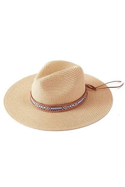 Hana - Woven Boho Aztec Pattern Band Summer Sun Hat
