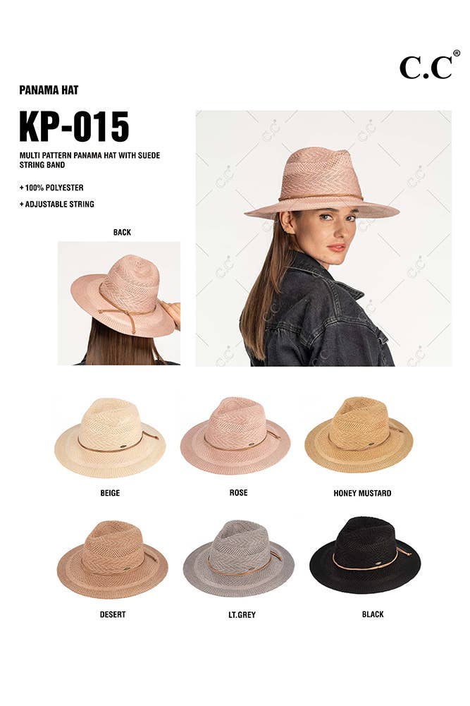 Hana - C.C Multi Pattern Suede String Band Panama Sun Hat