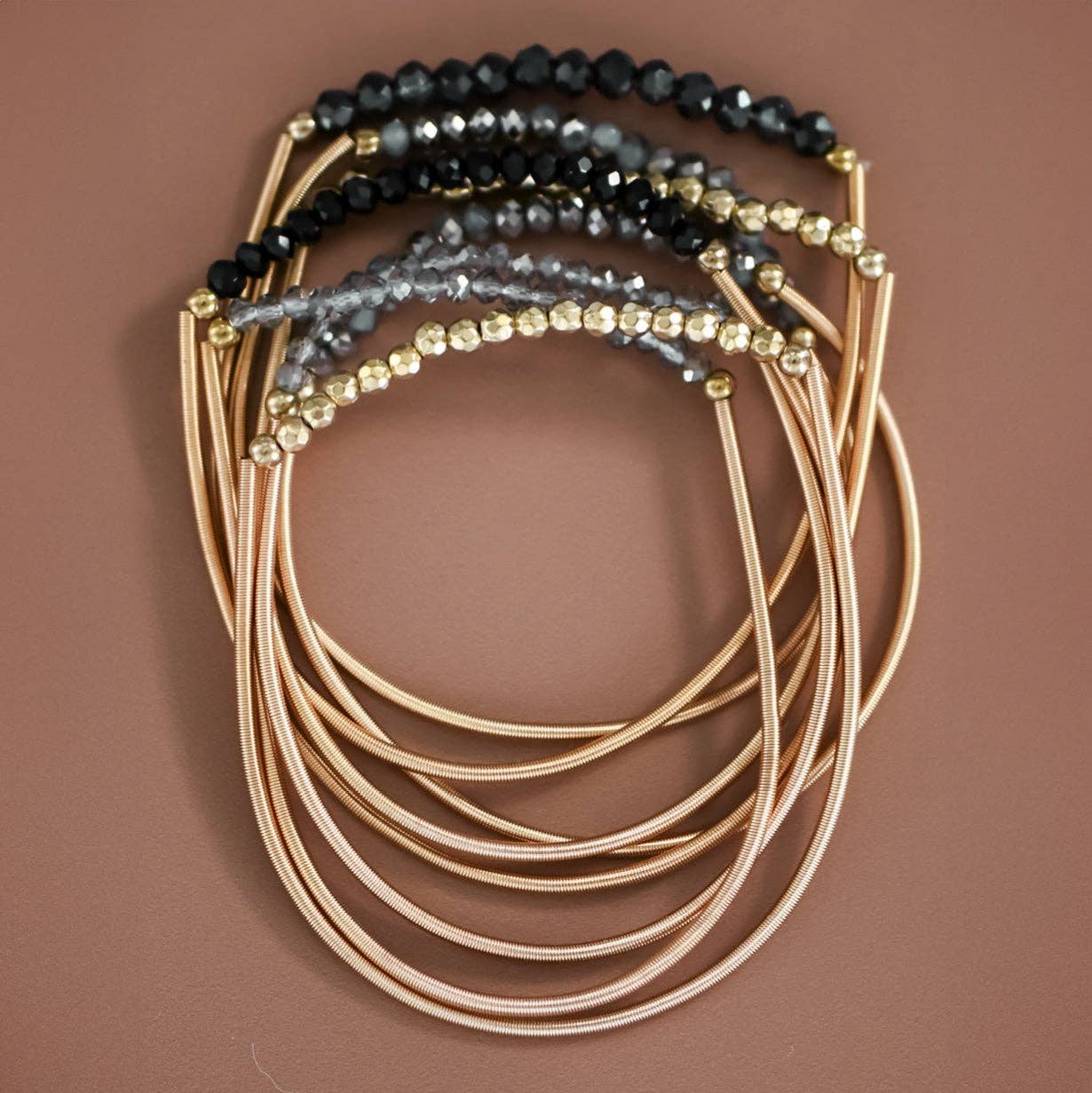 MA101 Mia Accessories - Boho Layered Spring Coil Guitar String Bracelet Set - 6962