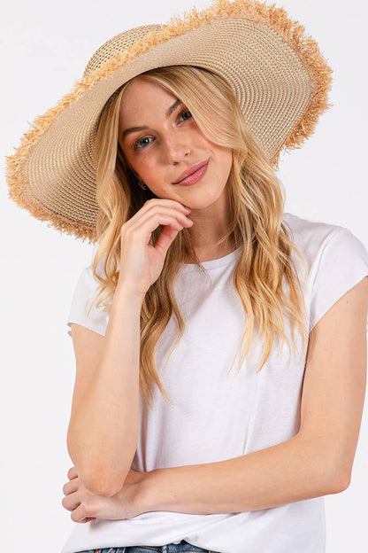 Hana - Frayed Edge Two Tone Floppy Summer Straw Hat