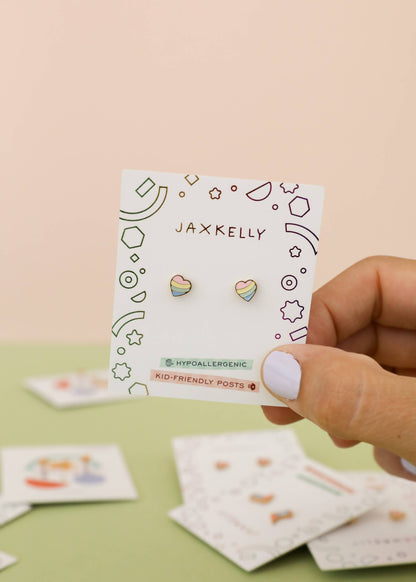 JaxKelly - Heart Enamel Flat Back Kids Earrings