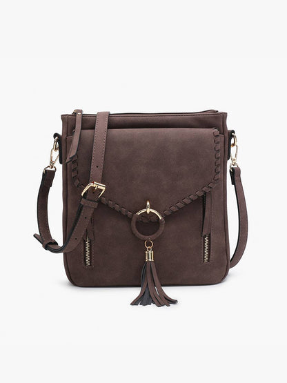 Jen & Co. - M2347 Layla Faux Suede Whipstitch Crossbody w/ Tassel