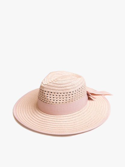 Jen & Co. - HAT2494 Diane Straw Fedora w/ Ribbon & Contrast Trim